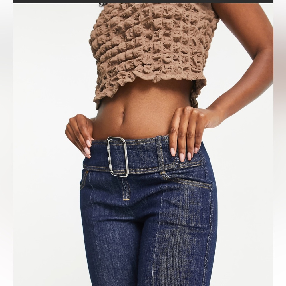 Topshop Y2K buckle flare jeans in indigo, size 30” waist